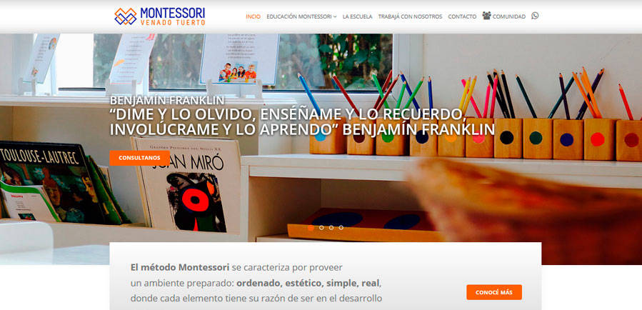 Sitio web de Montessori Venado Tuerto diseñado por Pensamos Primero